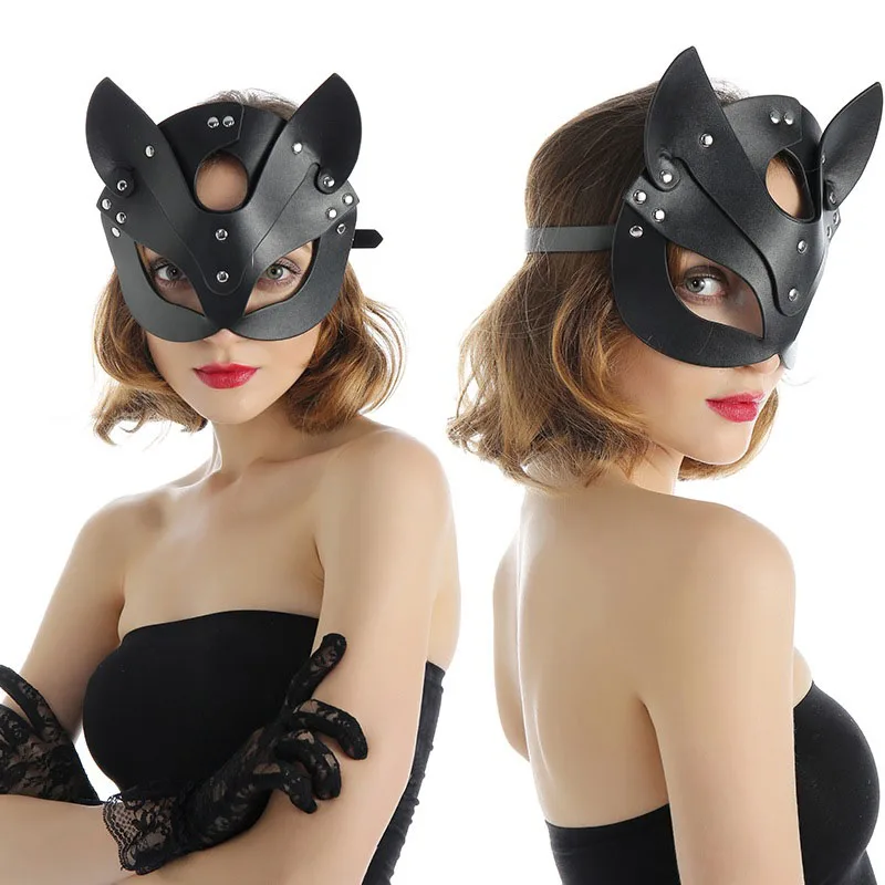 

Women Men Black Leather Eye Mask Sexy SM fox blindfold Bar Prom halloween Party Cosplay Accessory props Adult Game supplies Toy