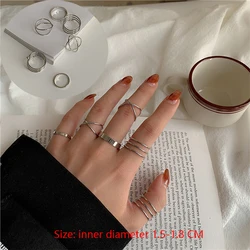 Silver Geometric Hollow Wide Ring Set - Vintage Punk Style Women's Finger Jewelry (10)