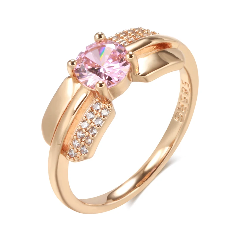 Kinel 2022 Luxury Pink Princess Cut Natural Zircon Ring for Women 585 Rose Gold Bride Ring Lady Anniversary Gift Wedding Jewelry