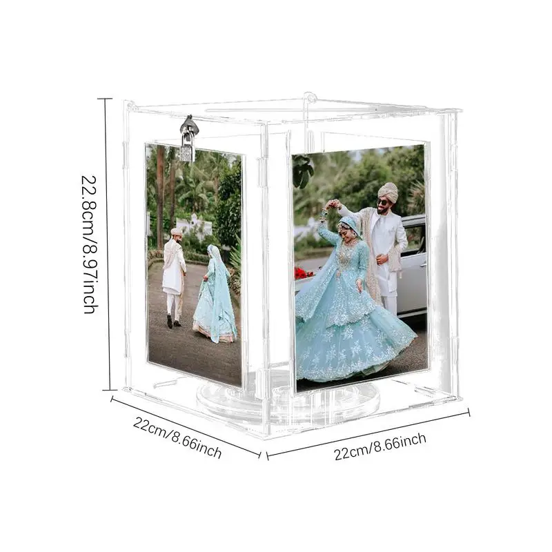 Acrylic Wedding Card Box Rotatable Picture Frame Holder Clear Envelope Letter Money Wishing Well Box For Bridal Toddler Shower