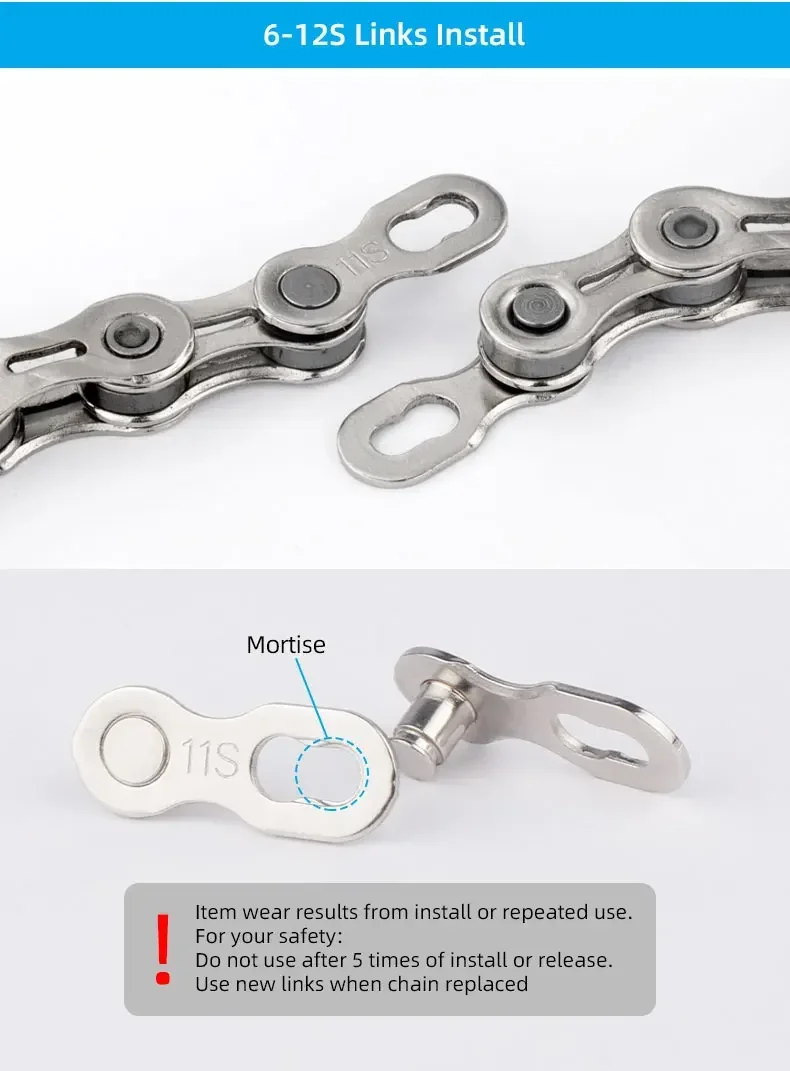 Description Picture 3 of item6Pairs Bicycle Quick Link Reusable Carbon Steel Chain Connectors for 6/7/8/9/10/11/12 Speed Chains Silver Gold