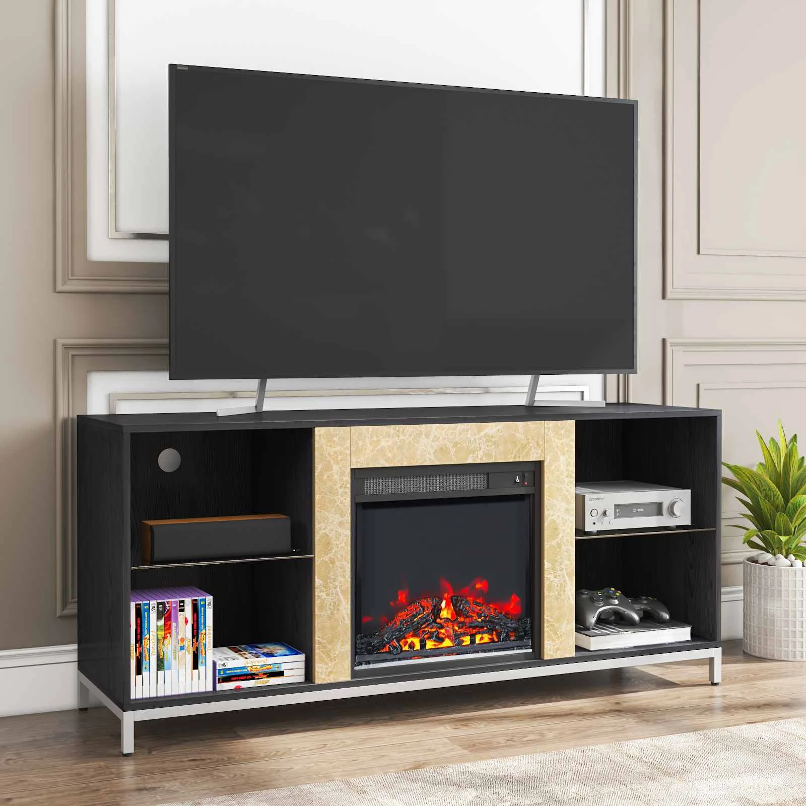 2-in-1 Design Fireplace Tv Stand For Tvs Up To 60'' Modern Entertainment  Center Adjustable Shelf With Home Fireplace Us Stock - Tv Stands -  AliExpress
