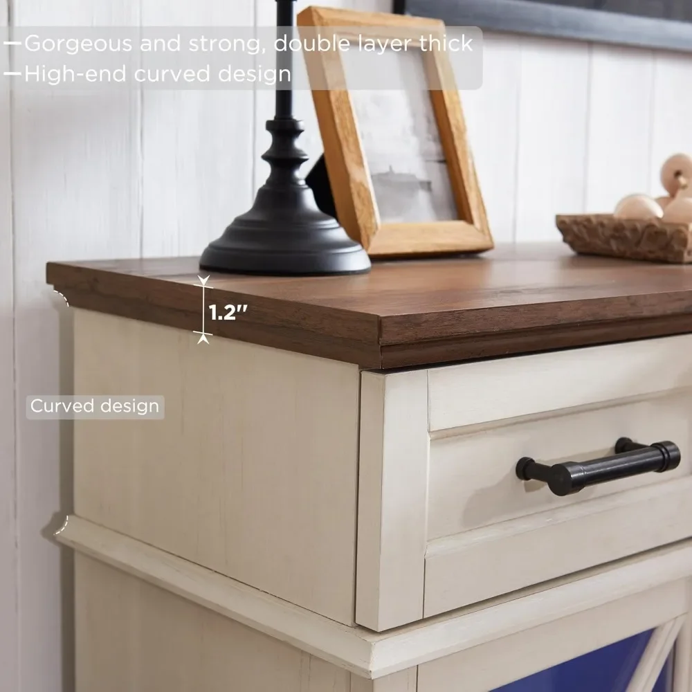 Farmhouse Electric Fireplace TV Stand for TVs up to, Highboy Entertainment Center with Glass Door Storage Cabinet 4