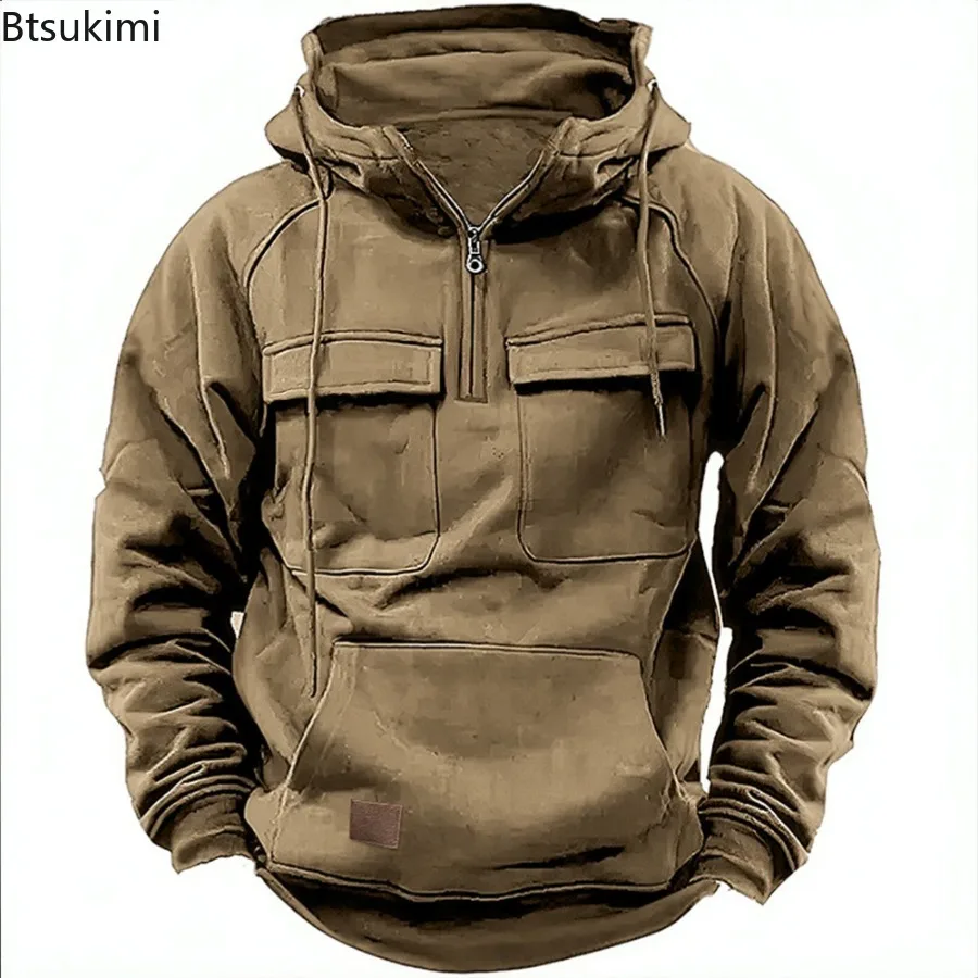 Men's Vintage Hoodie Sweatshirts Autumn Winter Zipper Long Sleeve Thicker Pullover Streetwear Casual Loose Outdoor Coats for Men
