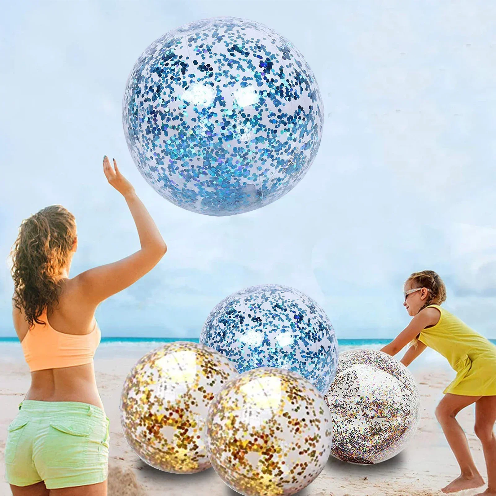 Water Toys Inflatable Water Toys Inflatable Ball Toys Inflatable Swimming Pool Toy 40cm Inflatable Glitter Beach Ball Summer Water Play Sequin Balls Outdoor Swimming Pools Party Toys for Kids Adults Water Sports