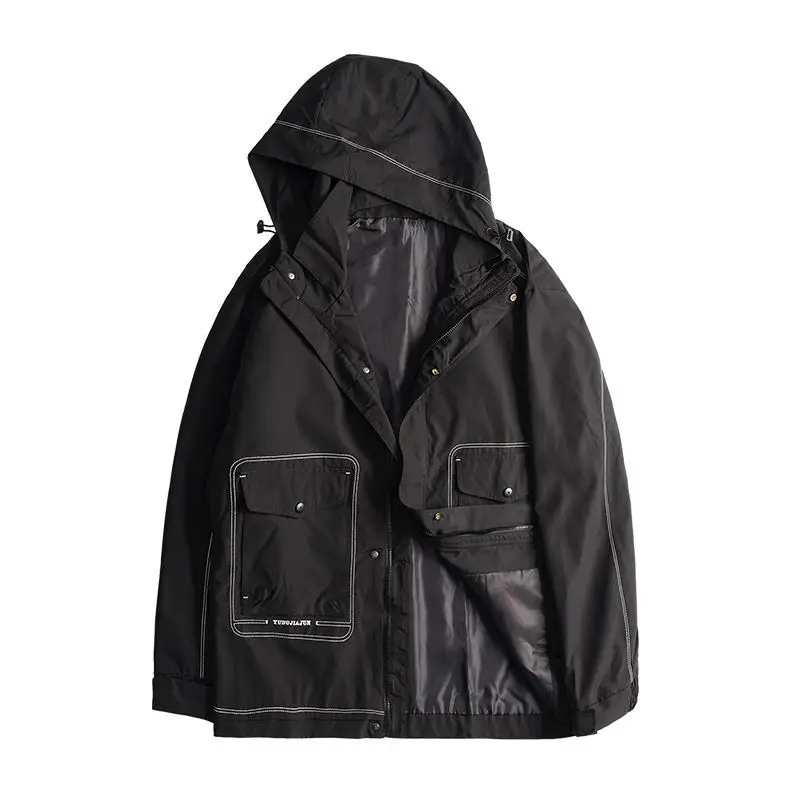 Men's Jacket Motorcycle Jacket Plus Size Fat Man Men's Coat Open Thread Hooded Windproof Coat Loose Top New