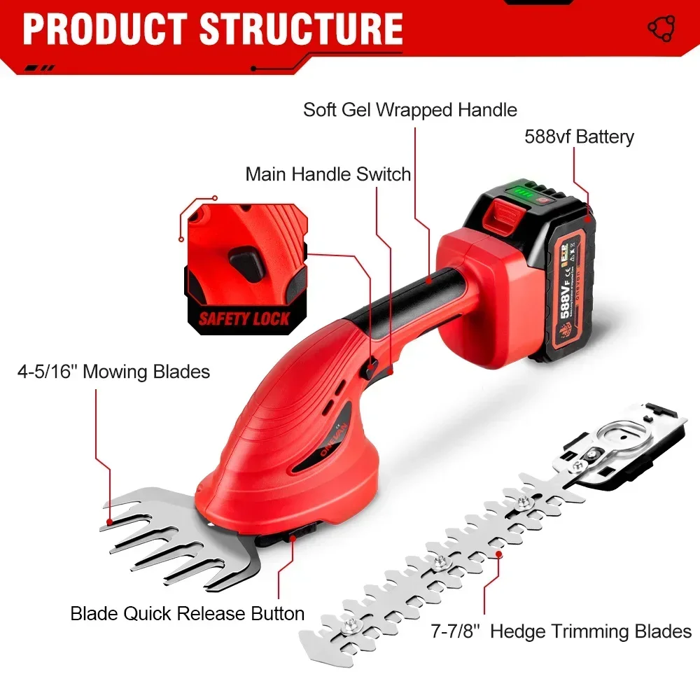 2 in 1 Brushlss Electric Hedge Trimmer Cordless Lawn Mower Grass Scissors Household Garden Power Tools For Makita 18v Battery 3