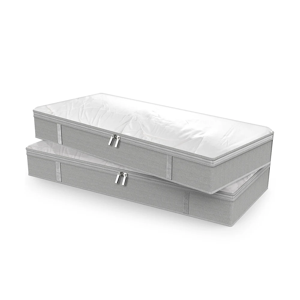 2 Pack Foldable Under Bed Bags Large Under Bed Storage Boxes Thick Breathable Underbed Clothes Storage Bags Zippered Organizer 2