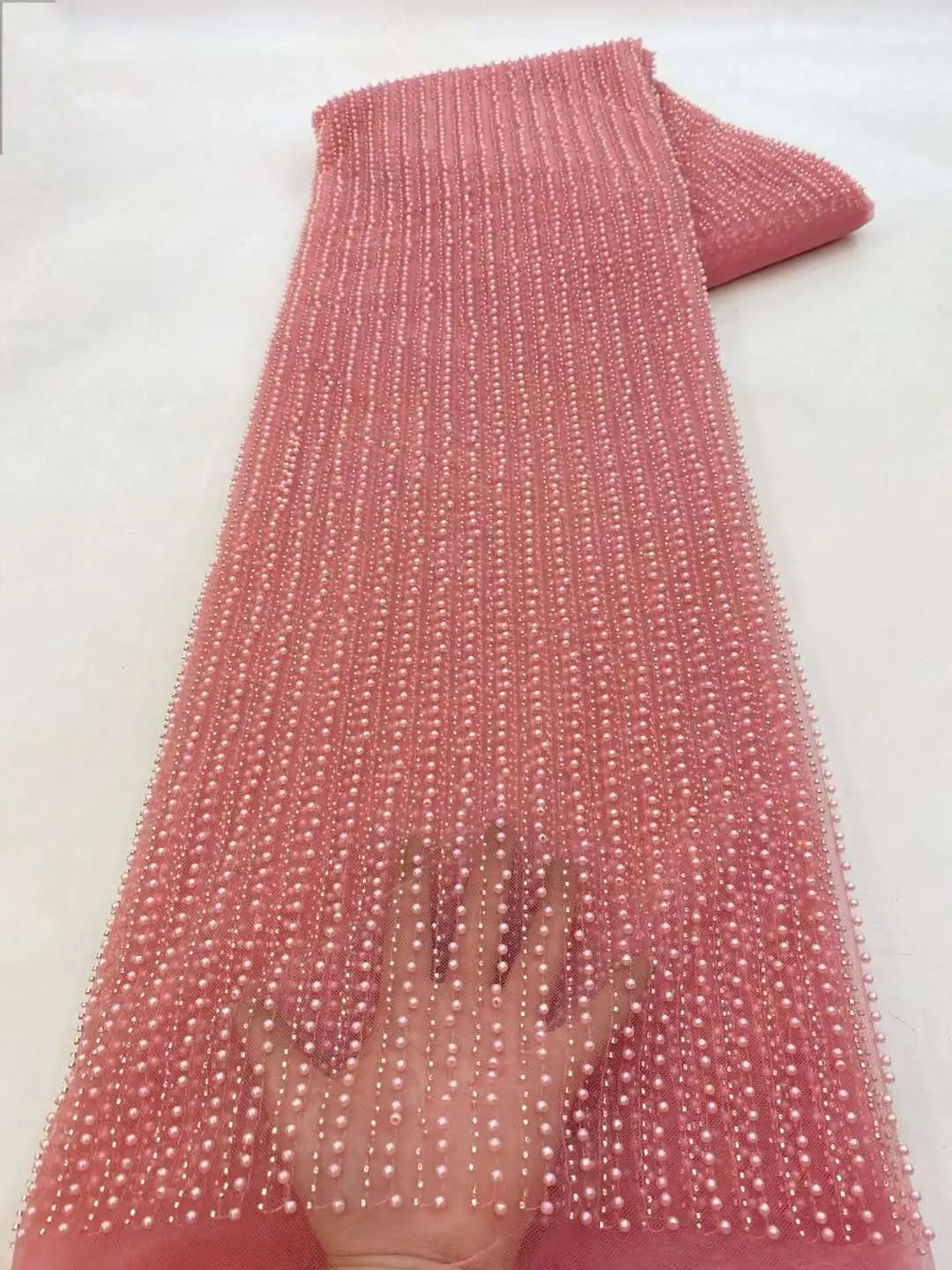 

5Yards African Beaded Fabric Luxury Sequins Embroidery For Women Party Dresses Nigerian Mesh Lace Fabric Tulle Sewing XZ