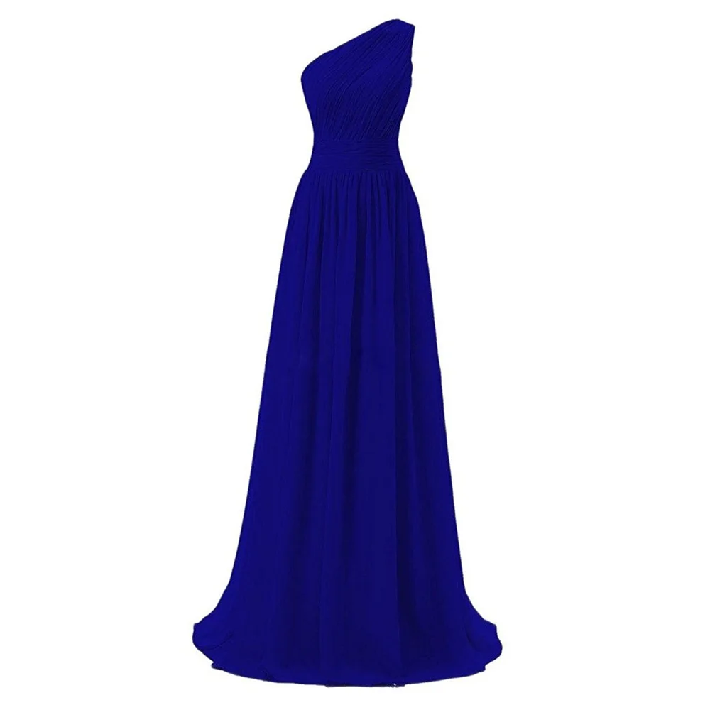 

A Line Chiffon Pleat Elegant One Shoulder Bridesmaid Dresses Wedding Party Formal Prom Evening Floor Length Zipper Back
