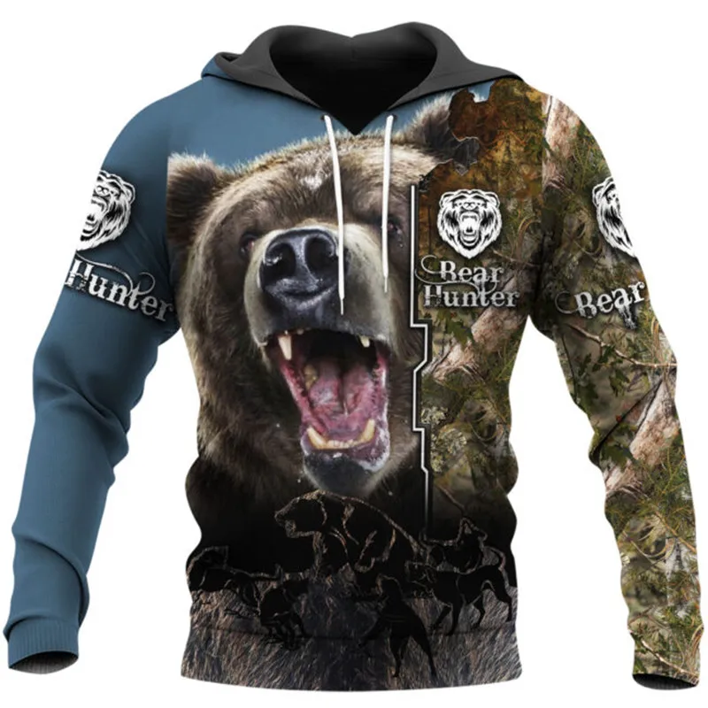 

New Fashion Autumn Men's Hip Hop Sweatshirt Bear Hunter3D Printed Zip Hoodie Unisex Street Harajuku Casual Hoodie Jacket Tops
