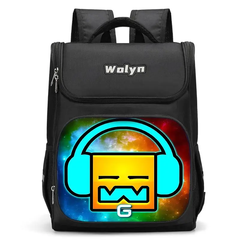 thumbnail image 1 of Mochila grande con diseño de Angry Geometry Dash para niños, niñas y niños, mochila escolar para hombres y mujeres, mochila de viaje duradera y con múltiples compartimentos, 1 of 5