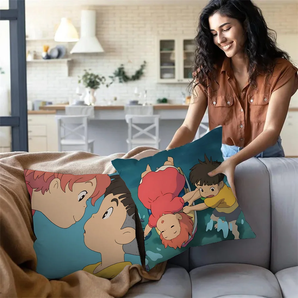 Cute Cartoon Ponyo Pillow Covers Cartoon Sofa Decorative Home Double-sided Printing Short Plush Cute Cushion Cover 3