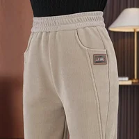 2024 New Style Slimming High-Waisted Straight-Leg Fleece-Lined Casual Pants Loose-Fit Warm Trousers Autumn/Winter Season