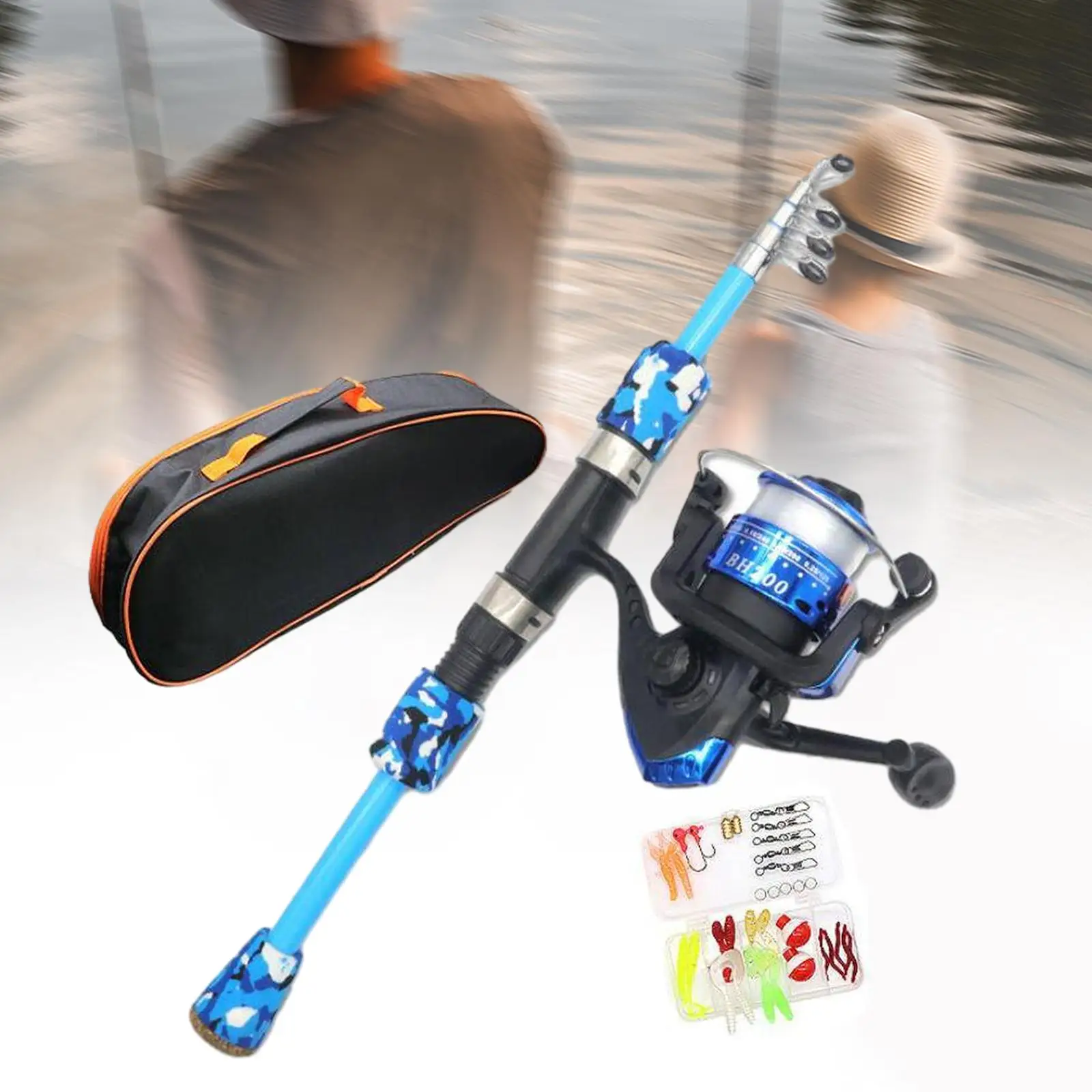 Kids Fishing Rod Telescopic Fishing Rod and Reel with Lures EVA Handle Grip Kid