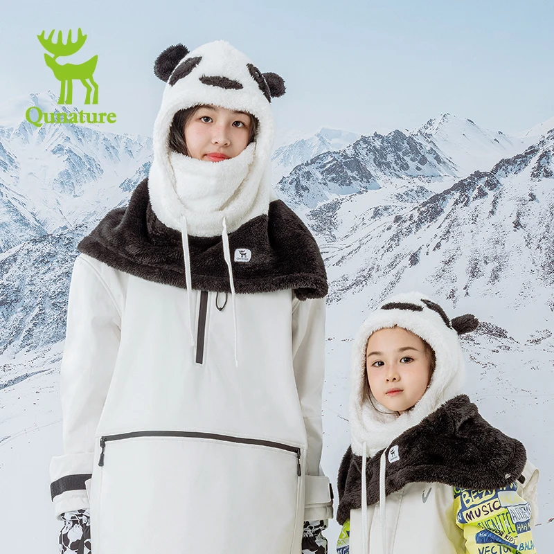 Qunature Parent-child Panda Ski Headgear Balaclava Soft Thermal Fleece Full Face Mask Winter Keep Warm Hood Scarf Neck Collar