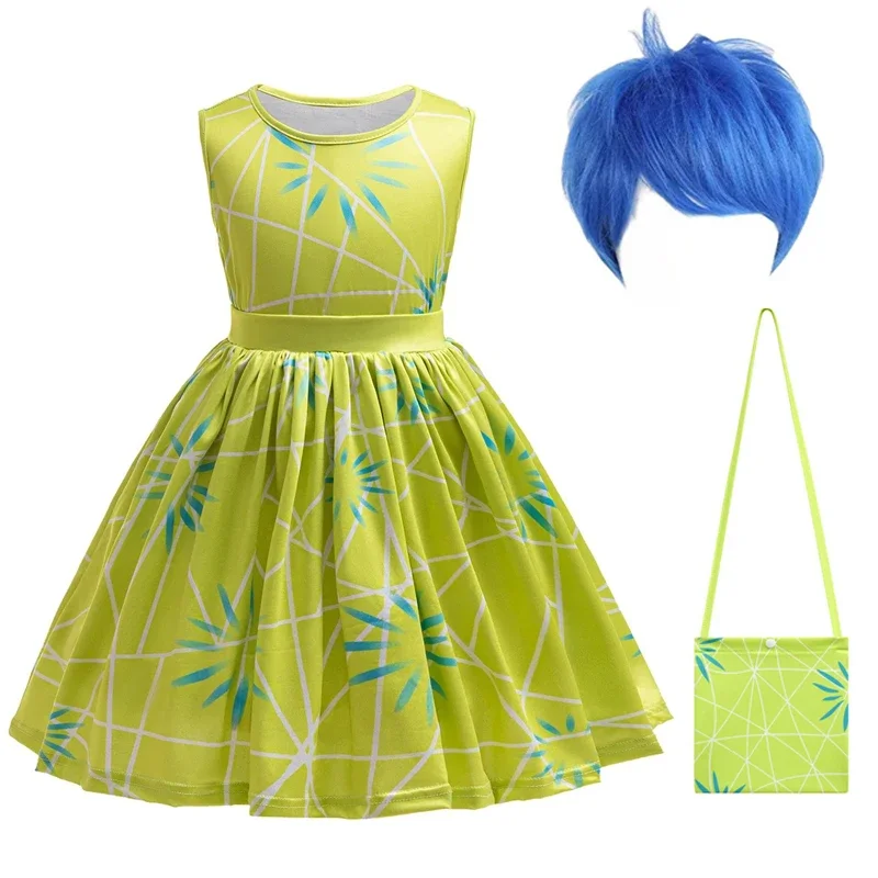 Happy Role-playing Costume From Inside Out Princess Dress wig mask Children's Girl Halloween Carnival Happy Birthday Dress Up girls dress princess costume kids clothes