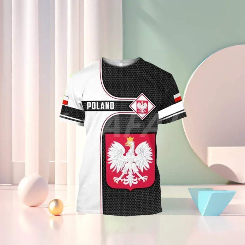 POLSKA Poland National Emblem Printed 3D Men's T-Shirt O Neck Short Sleeve Fashion Cool Streetwear Plus Size Loose Shirt