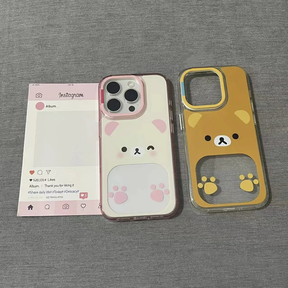 Cute Bear Couple Cartoon Clear Phone Case - Y2K Style