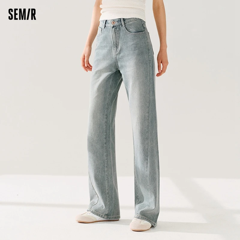 Semir 여성용 5 부 스타 청바지, 용수철 슬림 와이드 팬츠, 아메리칸 레트로 팬츠, 2024 신상