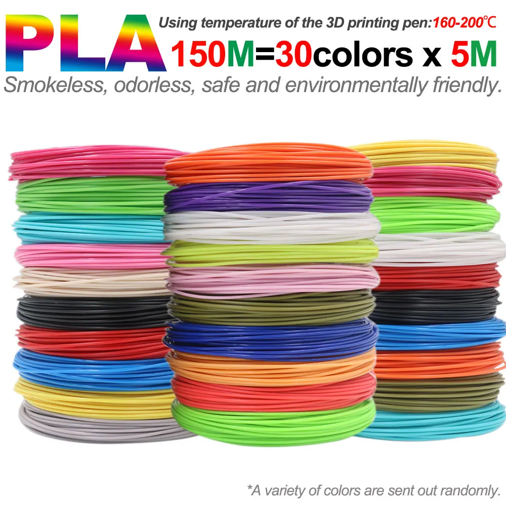 Filamento PLA para impresión 3D con bolígrafo, 10/20/30 colores, diámetro de 1,75 mm, 200 m, repuesto de plástico inodoro y seguro para bolígrafos de impresión 3D para niños