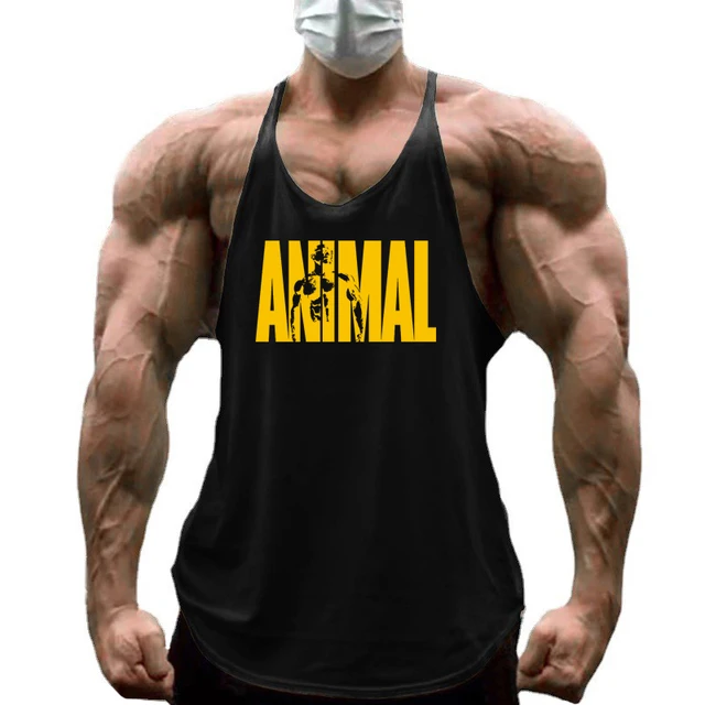 Gilets de course pour hommes, lettres d'animaux imprimées, débardeurs de gymnastique, musculation en coton, Singlets sans manches, vêtements de Fitness musculaire 1