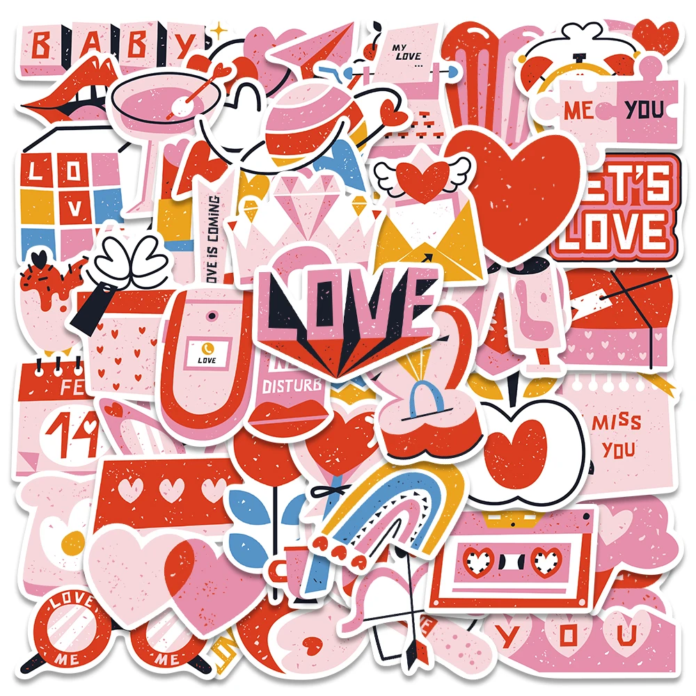 50pcs Cute Cartoon Hearts Stickers For Phone Laptop Scrapbook Luggage Guitar Waterproof Graffiti Skateboard Car Decals 10 30 50pcs art text waterproof graffiti sticker decorative luggage cup laptop phone skateboard guitar scrapbook kids stickers