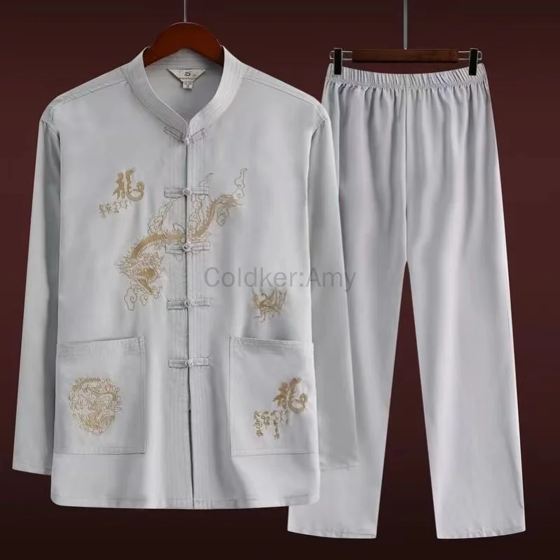 Chinese Traditional Costume Chinese Men Hanfu Top Vintage Dragon Tang Suit Men Hanfu Long Sleeved Coat Tops and Pants