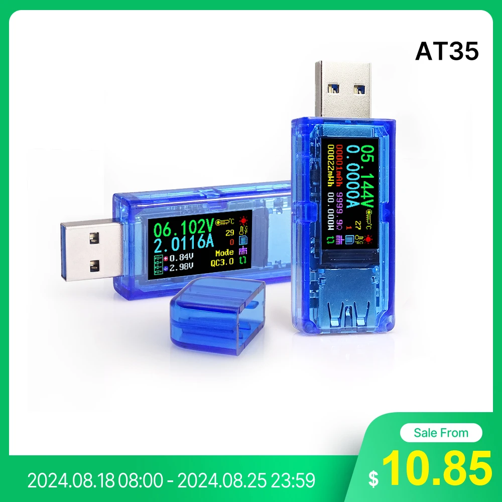 RD AT35 5 digits USB 3.0 color LCD Voltmeter ammeter voltage current meter multimeter battery charge power bank USB Tester