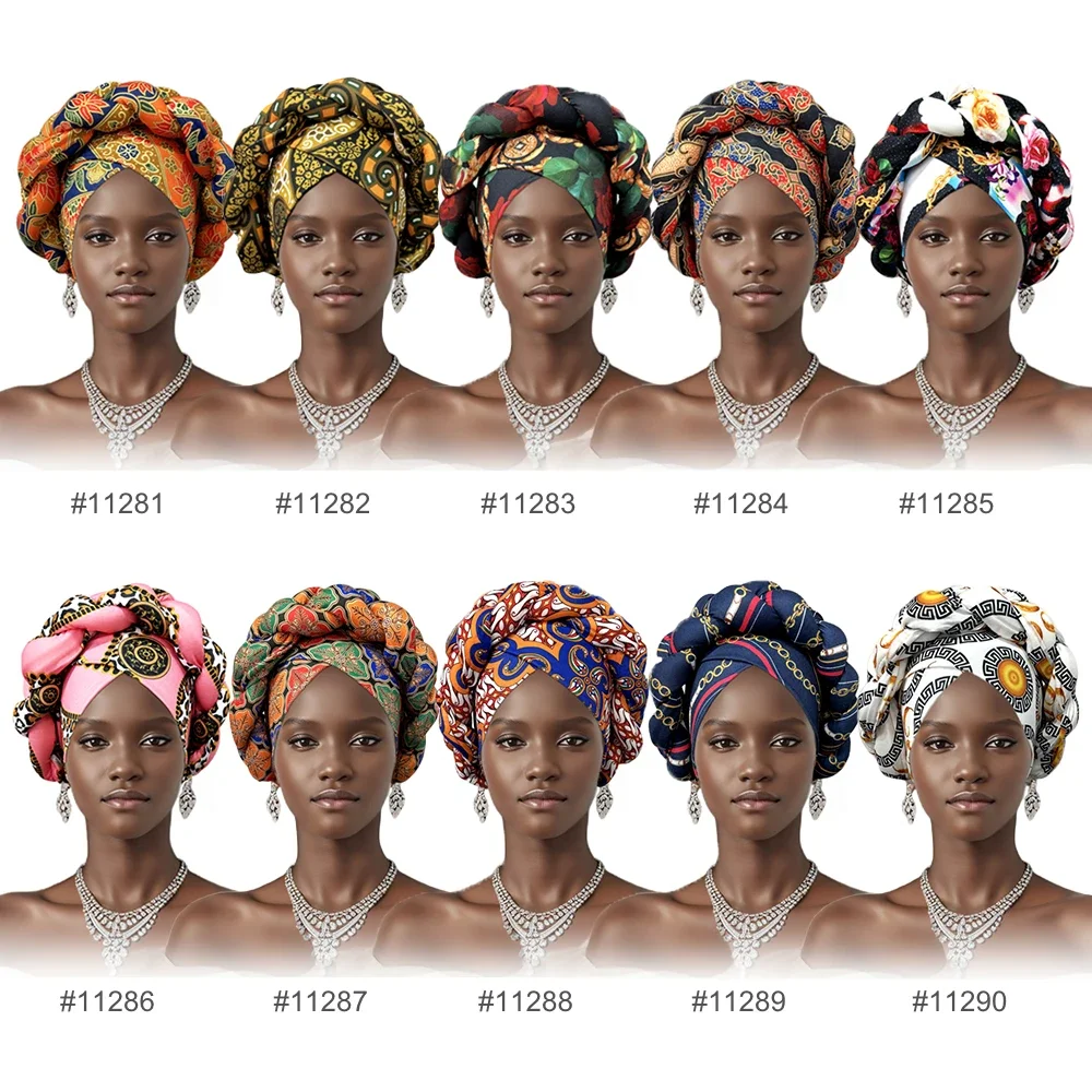 2024 New African Women Turban Cap Big Braid Head Wraps Cover Bonnet Beanie Female Headtie Hair Loss Chemo Cap Arab 3