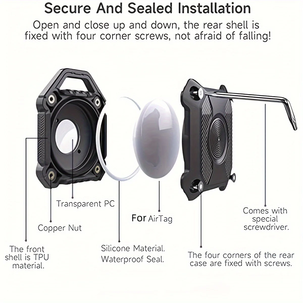 Waterproof AirTag Stand Case with Key Chain, Screw Full Cover Scratch Resistant, Security Stand Case for Apple AirTag Tracker