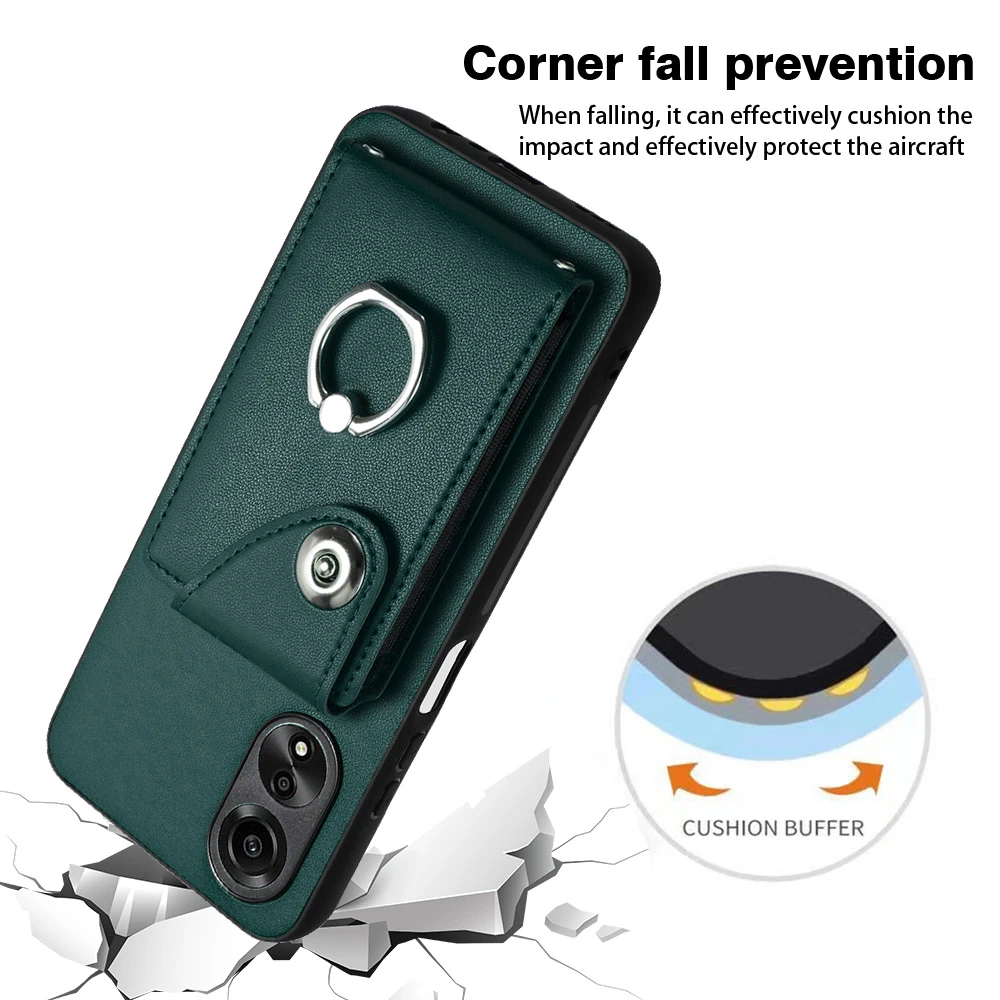Elegant Leather Wallet Case with Card Slots, Ring Holder, and Strap - Universal Fit