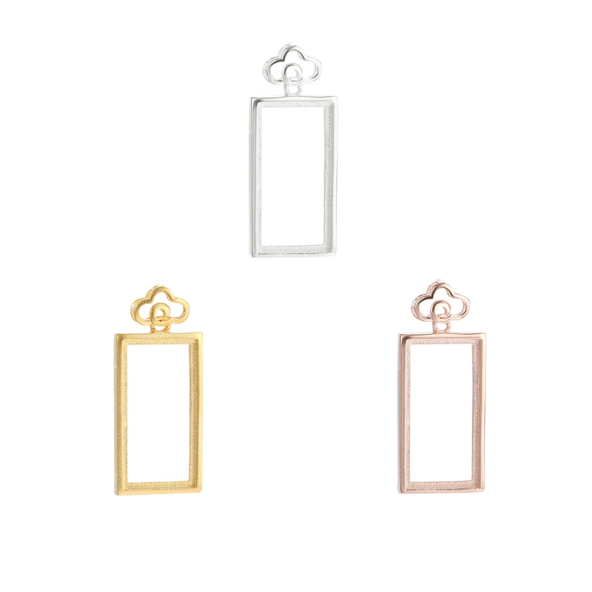8X16 9X18 10X20MM 925 Sterling Silver Pendant Tray fit Rectangle Cabochon Base Pendant Setting Charm Jewelry Making for Women