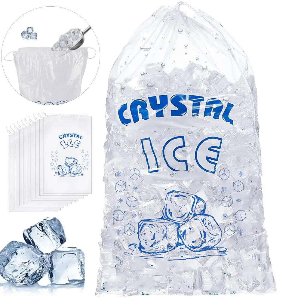 

50 Pcs/Set Ice Cube Bag Clear PE Adjustable Drawstring Closure Leakproof Heavy Duty Ice Storage Bag Kitchen Supplies BPA Free