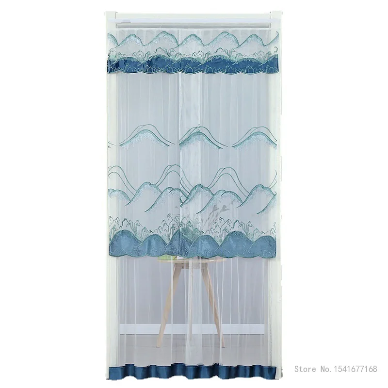 Punch-free Mosquito Screen Curtain Door Curtain, Breathable Bedroom Partition Curtain Double Layer Lace Embroidered Door Curtain