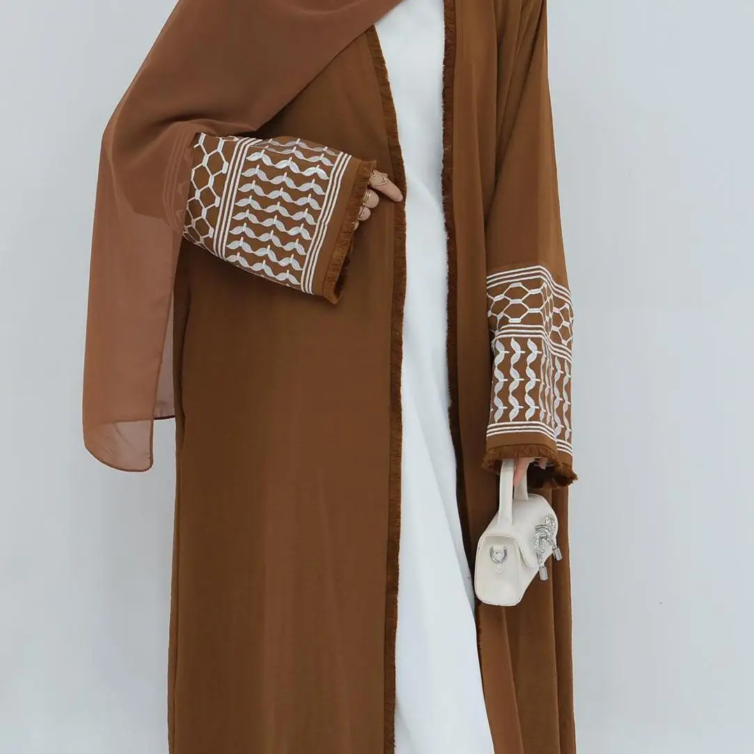 Muslim Embroidered Cardigan Robe Women's Ethnic Style Embroidered Tassel Edge Casual Set Abaya Middle East Dubai Turkey