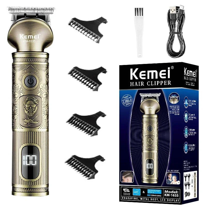 

Kemei 1635 Metal Rechargeable Men Hair Trimmer Professional Facial Electric Beard Shaping Tool necklines haircut machine Baeber