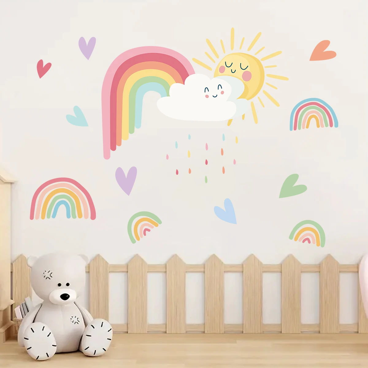 1pcs Cartoon Colorful Love Rainbow PVC Wall Stickers for Kids Room Decor Bedroom Removable Wall Decals Home Decoration 4