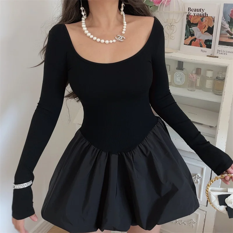 Women Solid Mini Dresses for Women Spicy Girl Party Long Sleeve A-line Classic Bottoming Elastic Autumn Female Clothing New