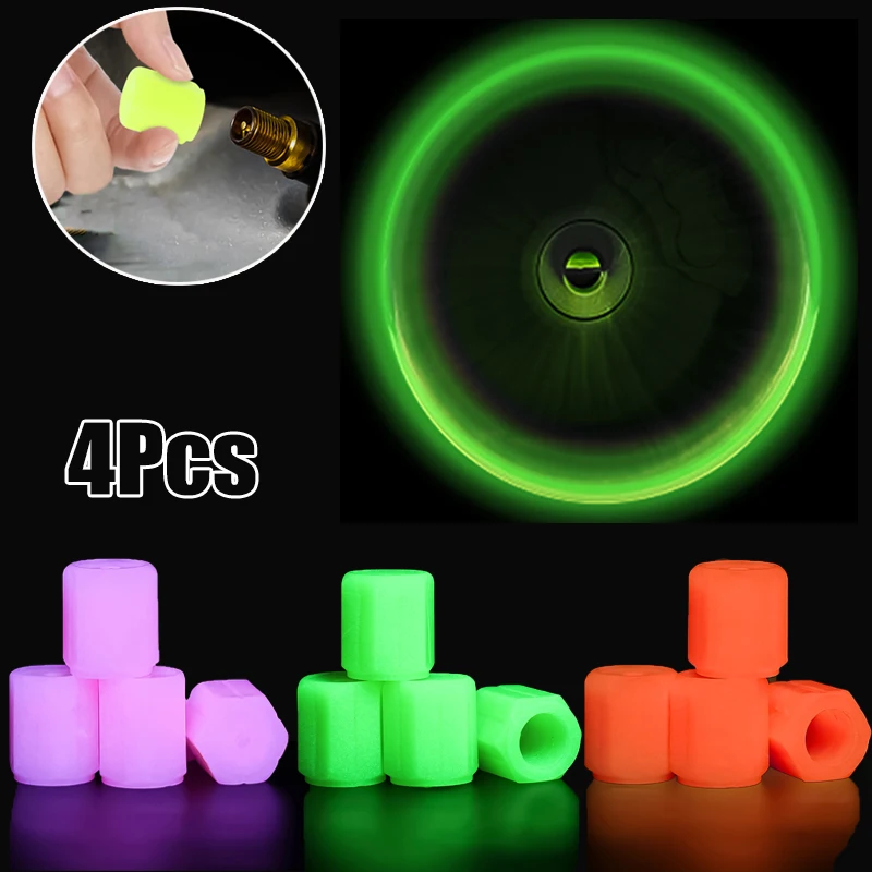 

4pcs Motorcycle bicycle luminous valve core car tire dust-proof decorative valve stem cover universal luminous tire valve cover