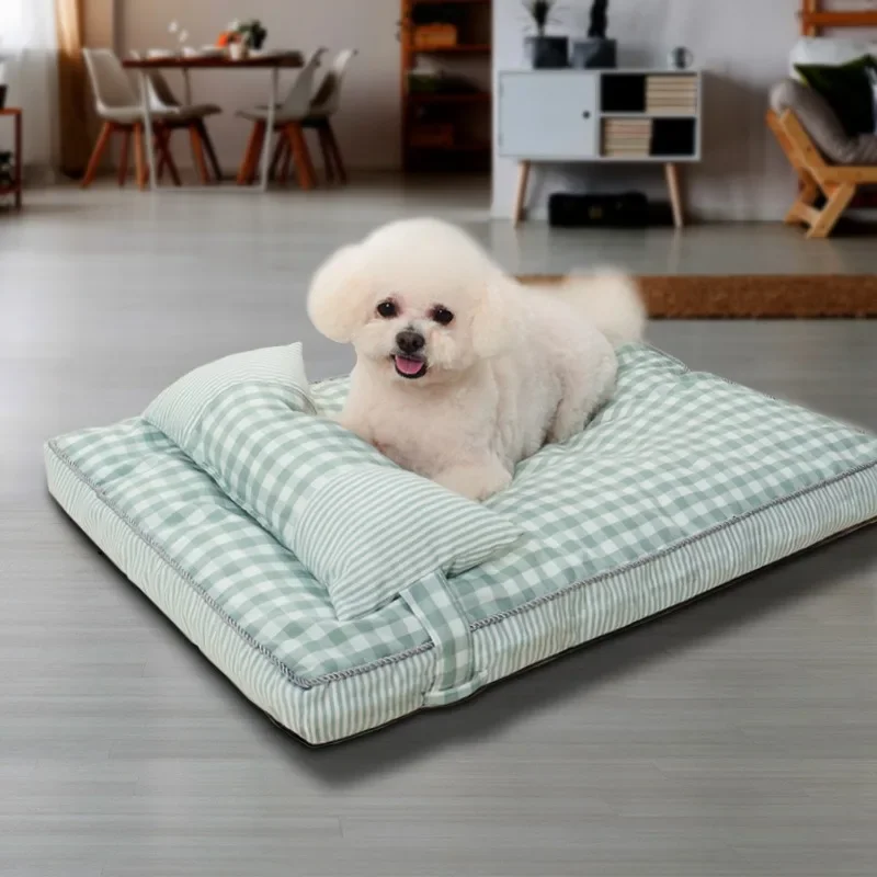 

Pet Bed Dog Cat Nest Washable Mat Square Lattice Kennel Medium Small Dog Sofa Pad Pet Calming Sleeping Bag Bed House