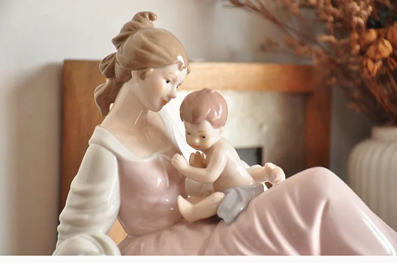 Mother's Day Gift Hand-painted Ceramic Mother and Son Figurine Mom Hold  Baby Sculpture Home Desktop Decorations Birthday Gift - AliExpress