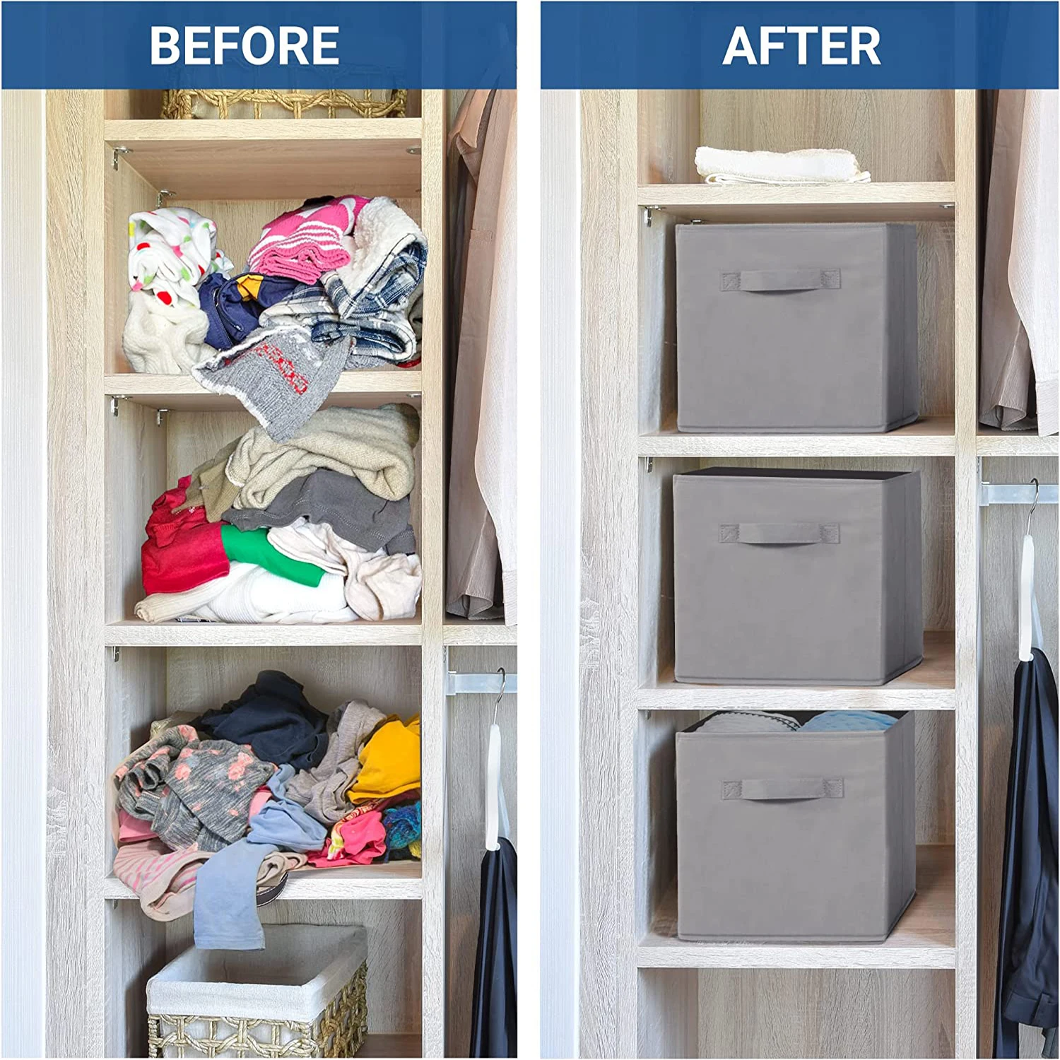 2pcs Collapsible Fabric Storage Cubes Organizer with Handles Cube Storage Baskets For Organizing 3