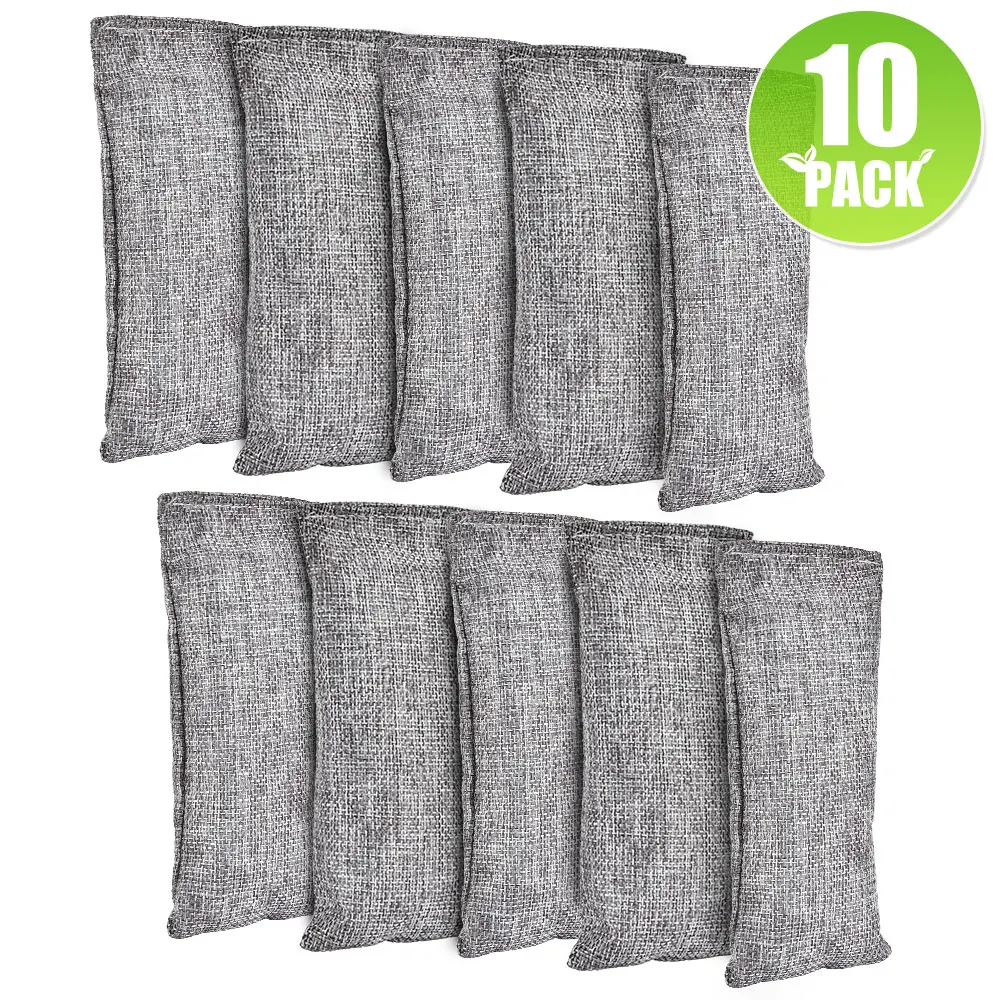 Natural Bamboo Charcoal Air Purifying Bags - Odor and Moisture Eliminators (10-Pack)