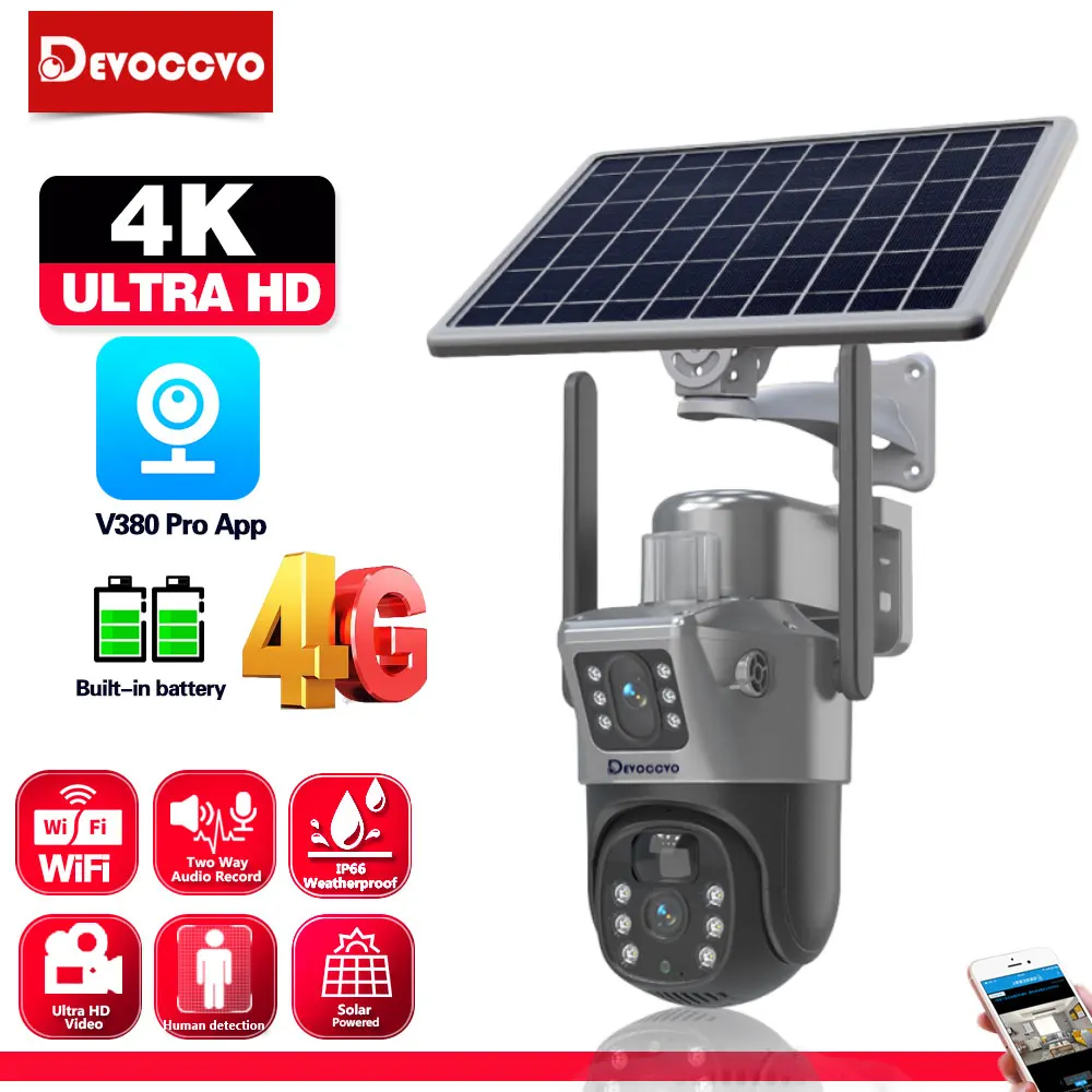 

4K 8MP Dual Lens Solar PTZ IP Security Camera 4G Outdoor Waterproor PIR Human Auto Tracking Wireless CCTV Surveillance IP Camera