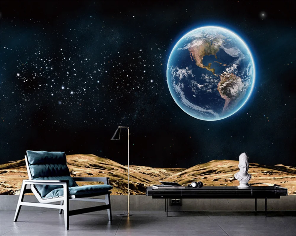 Beibehang Personalizado Moderno Papier Peint Quarto Sala de Estar Cósmica Brilhante Terra Bela Céu Estrelado Espaço Papel Parede Teto