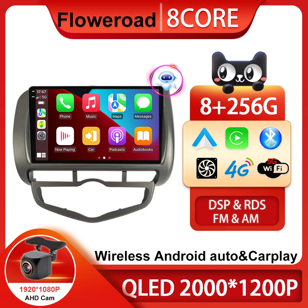 

Android 13 для Honda Jazz City RHD LHD 2004 2005 2006, автомобильное радио, мультимедийный видеоплеер, навигация, стерео, GPS, Carplay, авто