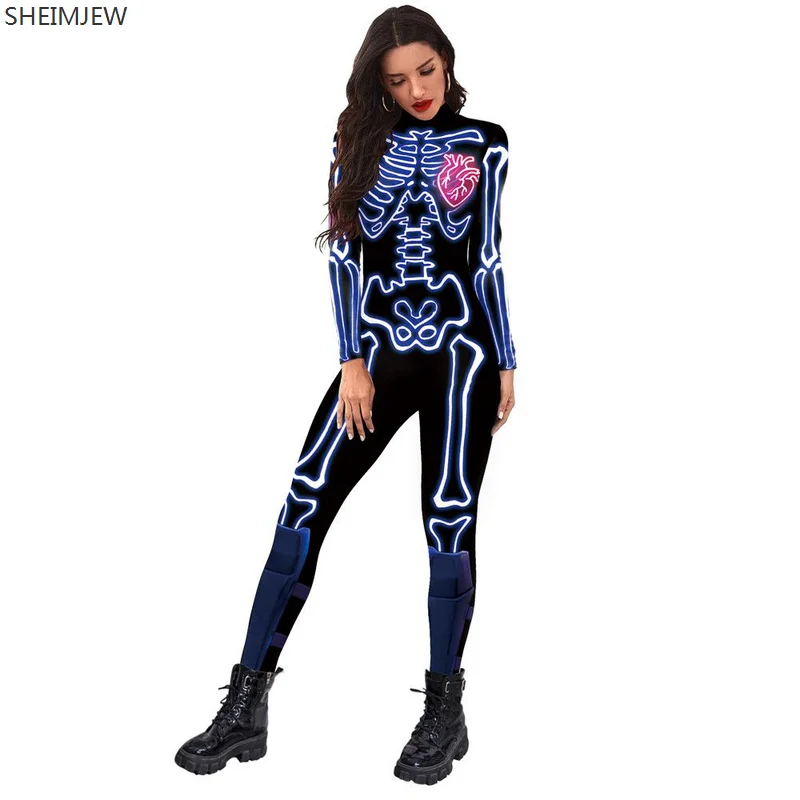 

Laser Bone Line Cosplay Outfit Jumpsuits New 3D Halloween Party Costume Sexy Halloween Costumes For Women/Men Scary