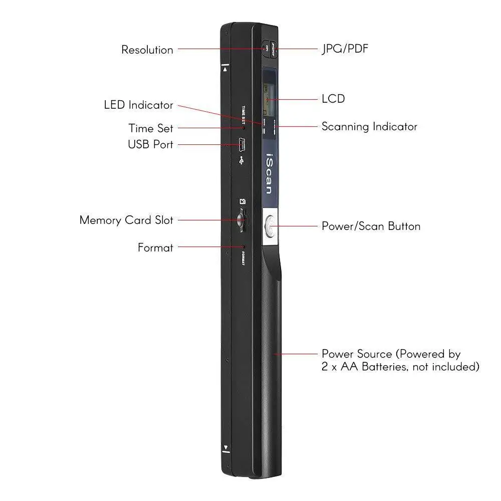 iScan Handheld Scanner A4 Document Fast HD 900DPI USB Wireless Scanner for Work Study Photo Receipts Scan JPG/PDF Word/Excel - 2