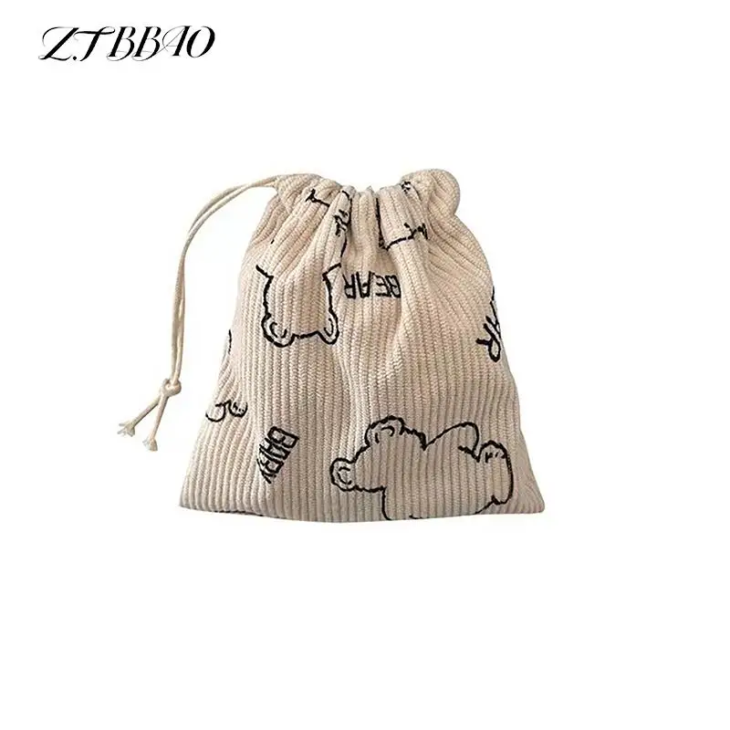 

Cute Little Bear Corduroy Drawstring Bag Small Sundries Tea Candy Nut Convenient Storage Cosmetic Bag Jewelry Storage